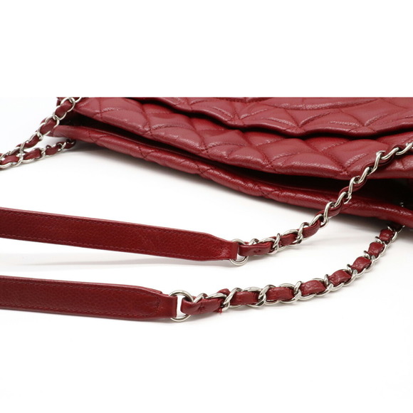Chanel Matelasse Caviar Skin Here Mark Chain Tote Bag Leather Red Silver - Picture 4 of 9